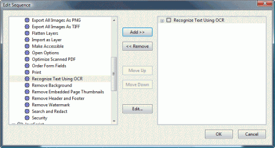 Venster Edit Batch Sequence In het rechter deelvenster verschijnt de tekst Recognizing Text Using OCR