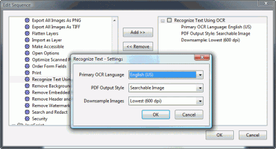 venster Recognize Text - Settings Op het beeldscherm verschijnt het venster Recognize Text - Settings