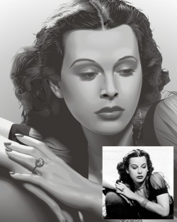 CorelDraw8_portretrecht Nagetekende foto van Hedy Lamarr
